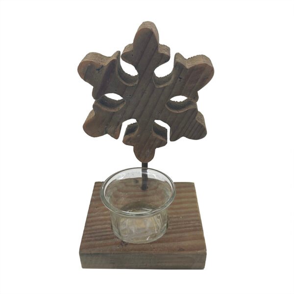 Pine Wood Candle Holder w/ Snowflake Block