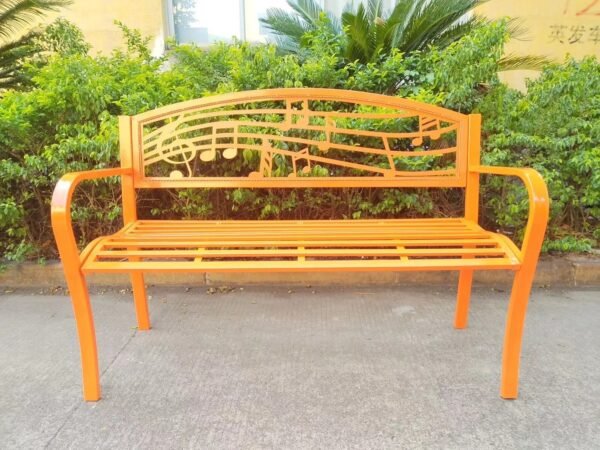 Metal Garden Bench w/ Music Symbols in Bright Orange - 51*20*36 in