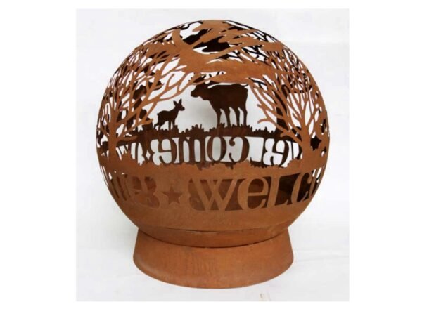 Rustic Welcome Moose Metal Fire Pit Globe 24*20 in