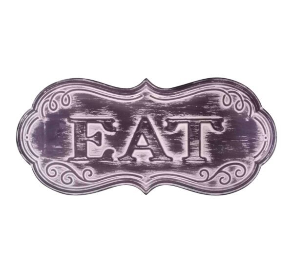 EAT 3D Embossed Metal Decor with wooden beads