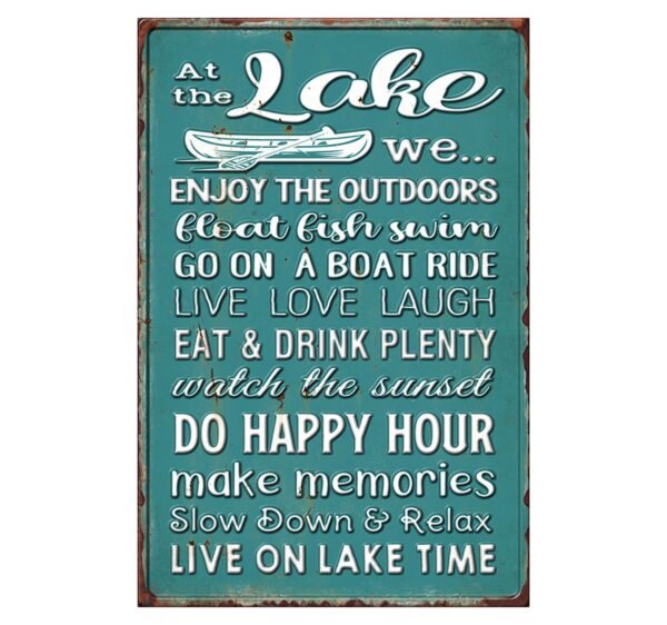 Lake Rules Framed Embossed Metal Sign