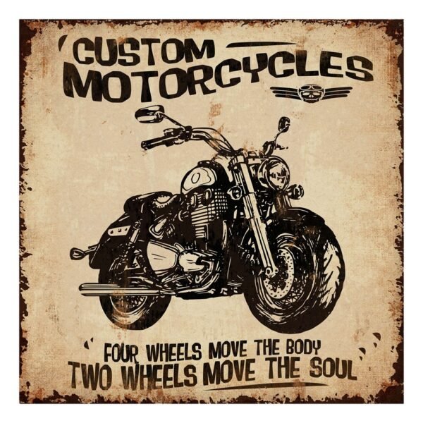 Rustic Custom Motorcycles Framed Metal Sign - 24*24*1 in