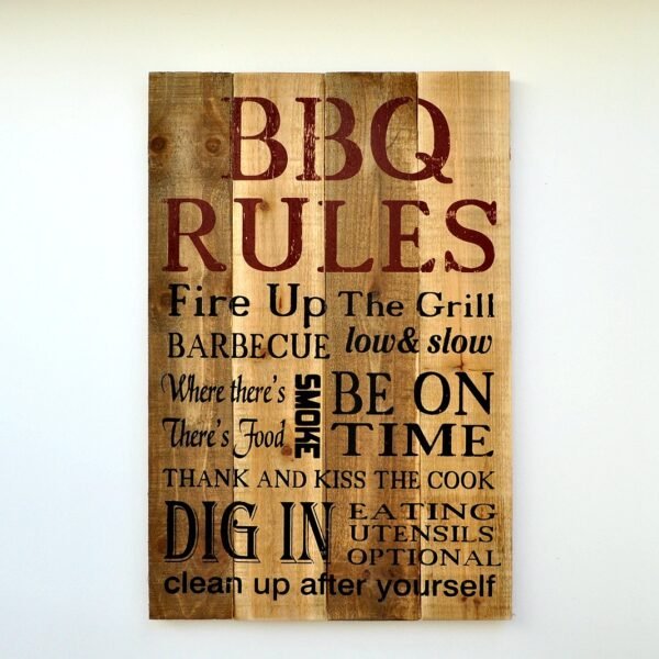 BBQ Rules Fire Grills Wooden Sign - 24*16 in