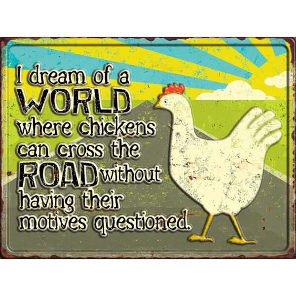 Chicken Cross Road 3D Embossed Metal Sign - 16*12 in